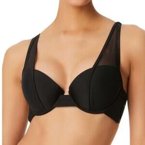 Bar III Matte Balconette Underwire Mesh Bikini Top Size XL Black Preppy Resort